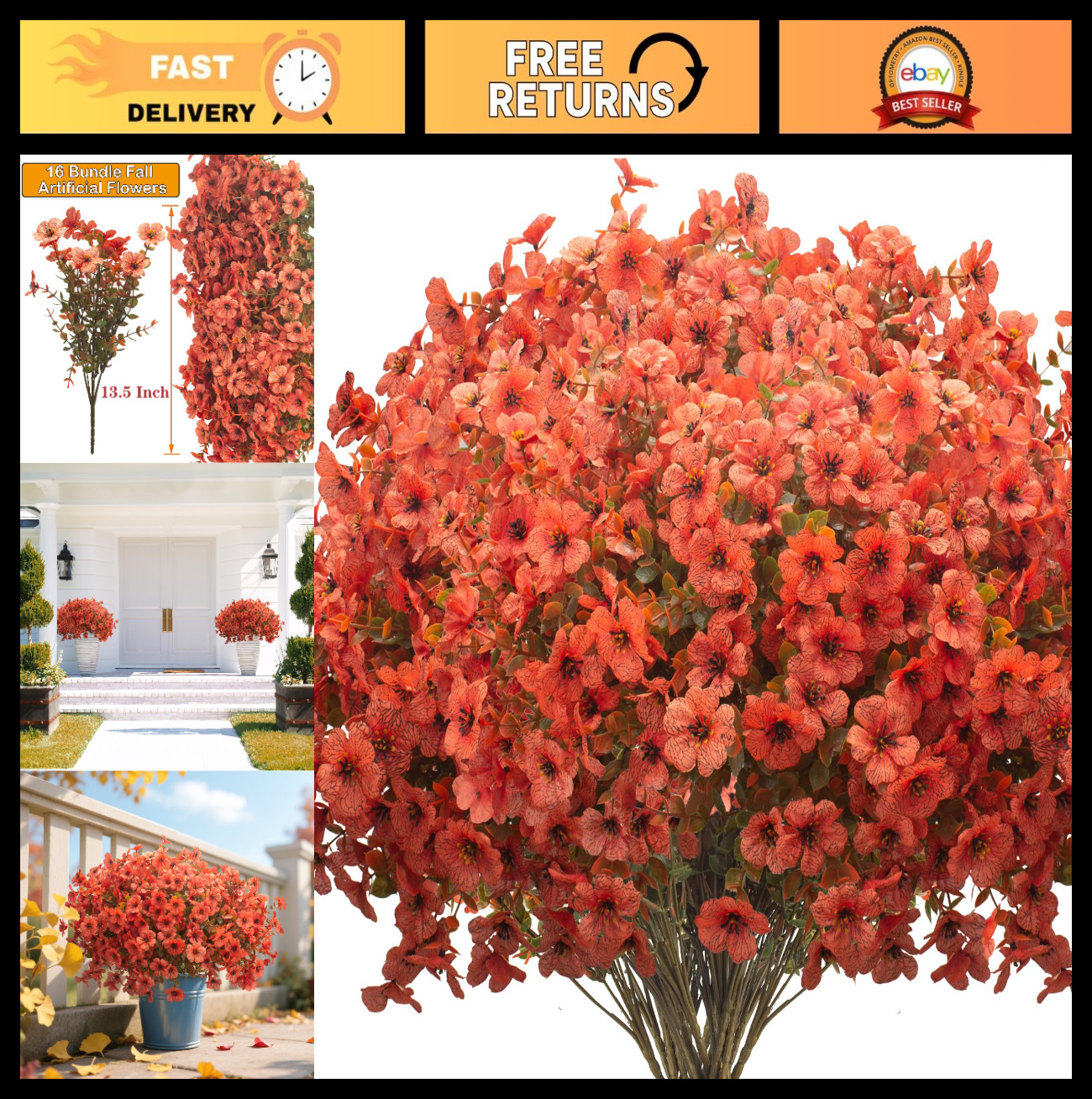 16 Bundles UV Resistant Faux Daisy & Eucalyptus – Weatherproof Fall Decor for Po