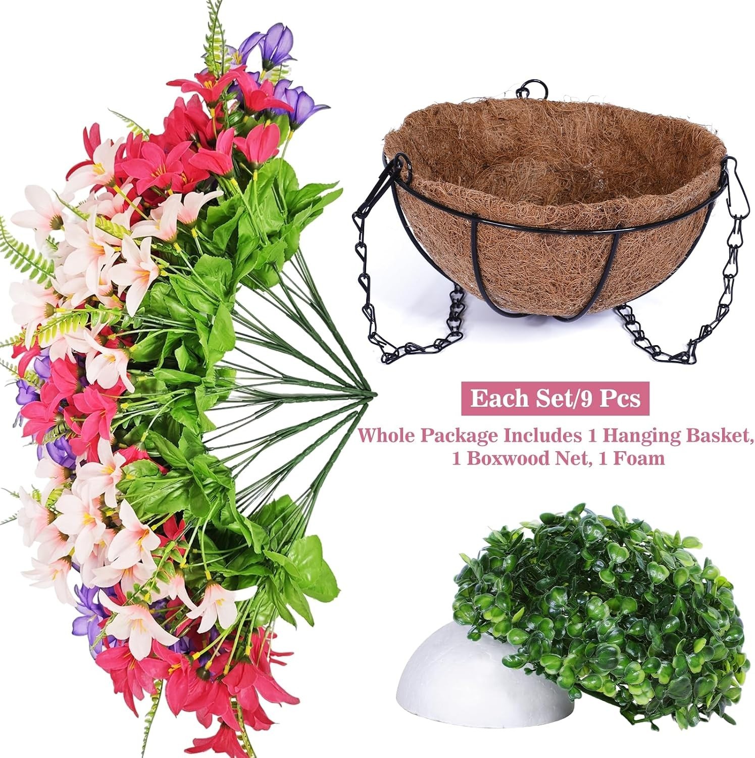 Artificial Faux Hanging Plants Flowers Basket for Outdoors Spring Summer Deco…