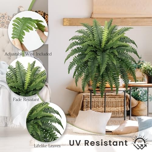 Artificial Ferns 35 Inch 2 Pack Faux Boston Fern Bushes with 39 Fronds UV