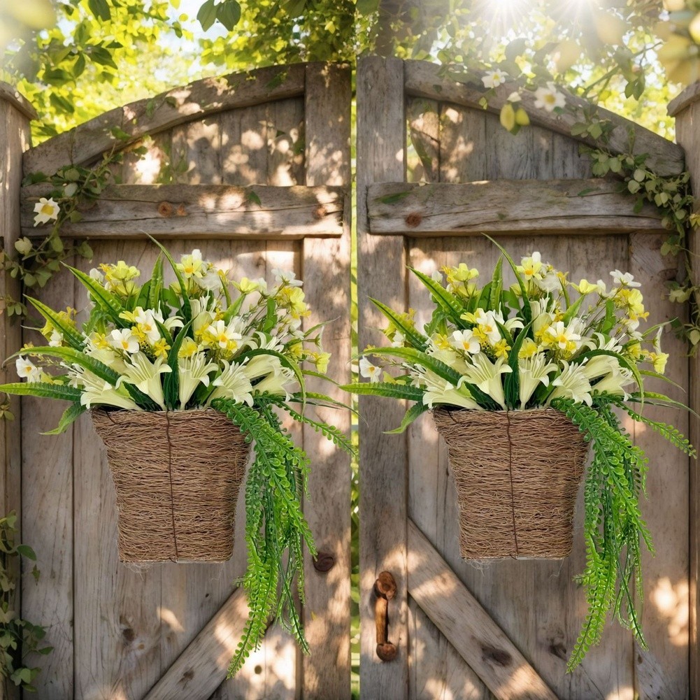 Green Floral Wreath with Lily Motif Plastic and Wire for Year Round Decor