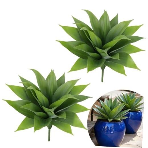 14 Inch Agave Plant Artificial Outdoor – 2 PCS UV Resistant Outdoor 14″ Green
