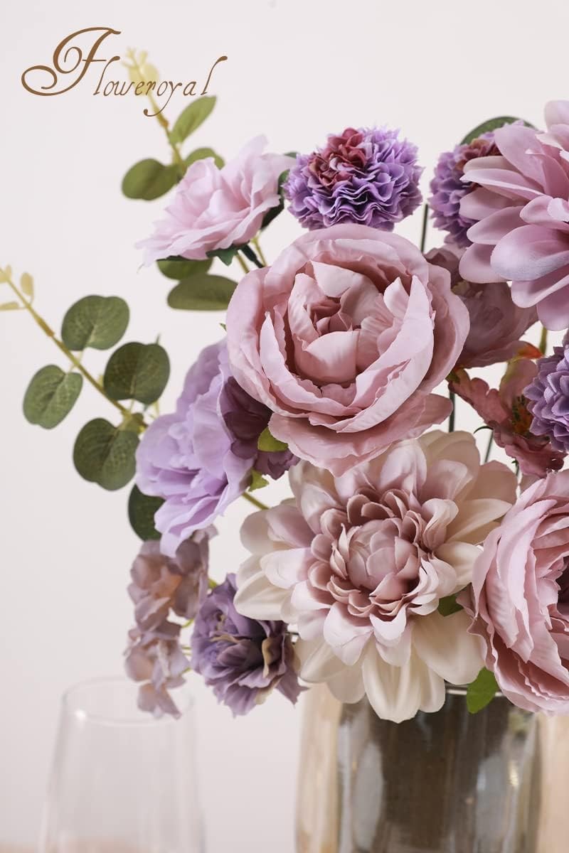 Artificial Flowers Combo Purple Flowers Mix Silk Flowers Dahlia Roses with Stems