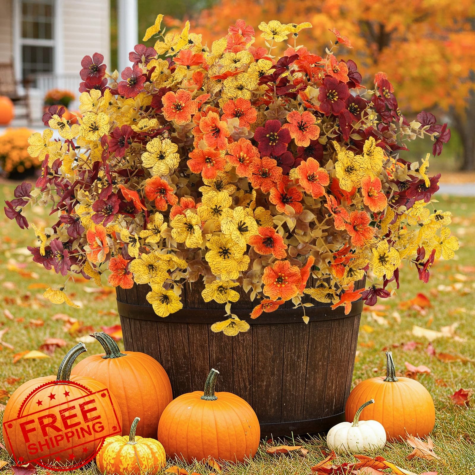 ATTGREAT 12PCS Mum Flowers Mix Orange Yellow Red