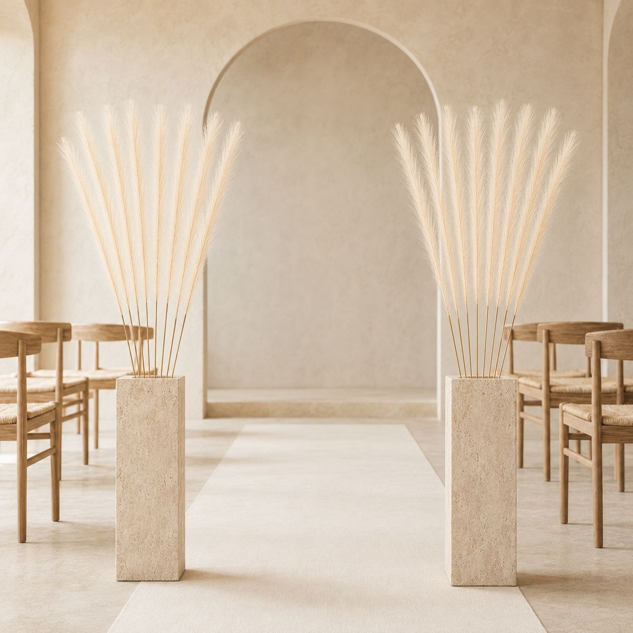 Ivory Artificial Pampas Grass Stems Set of 16, 31 Inch Faux Plumes for Tall Vase