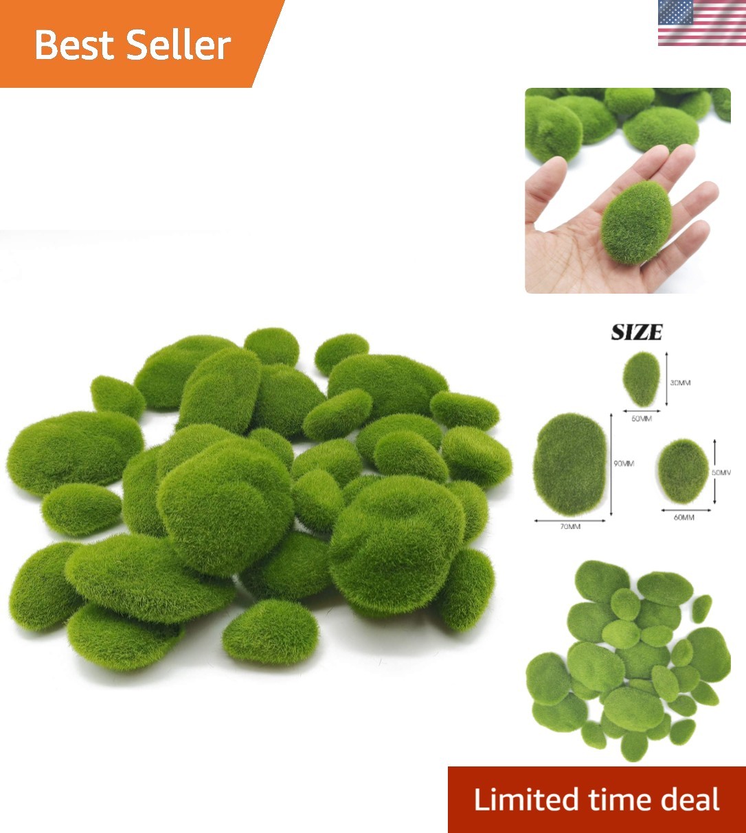 Versatile 30 PCS Green Moss Rocks – Ideal for Fairy Gardens & Indoor Decor