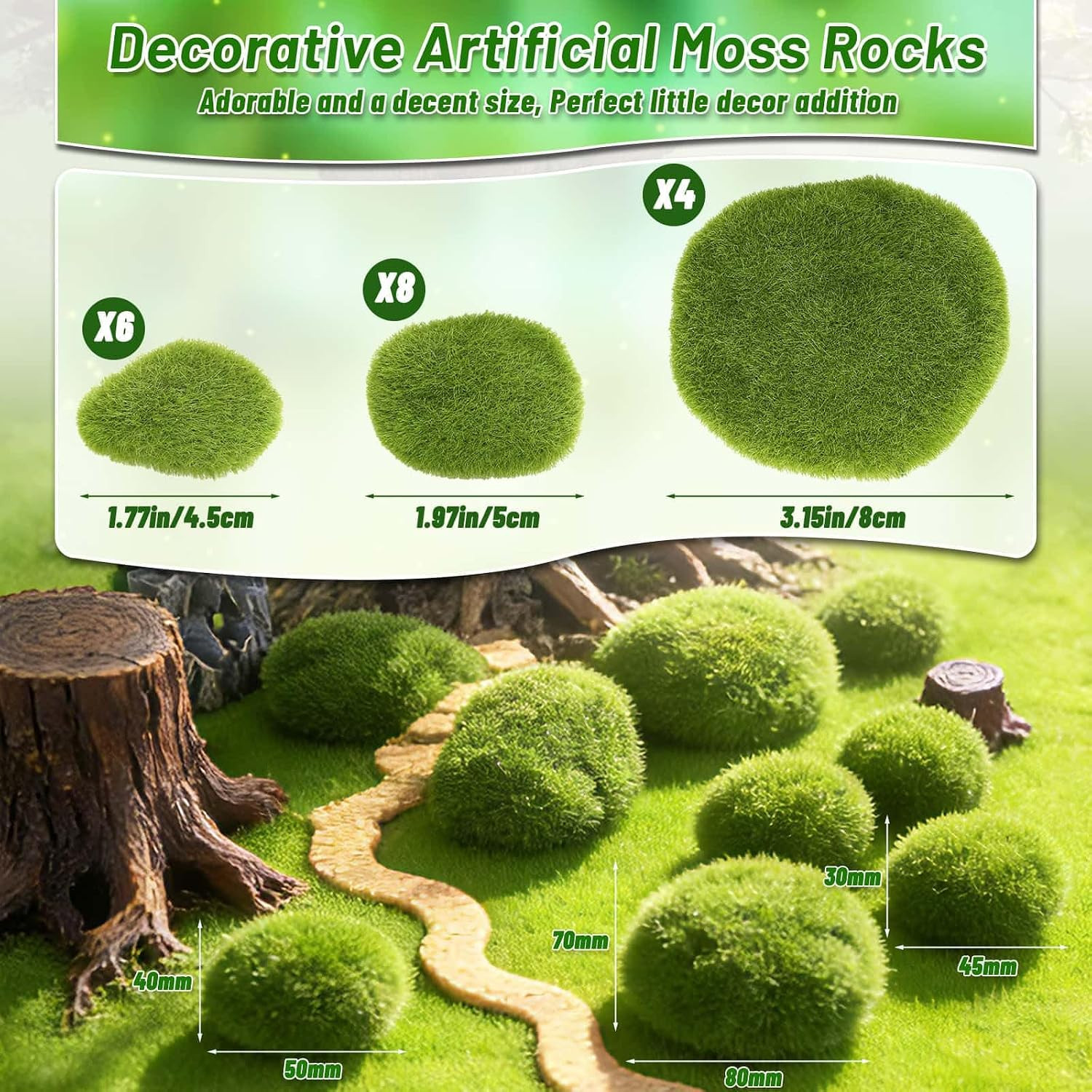 Green Moss Balls Rocks Decor Set Vase Filler Centerpiece Fairy Garden 28 PCS