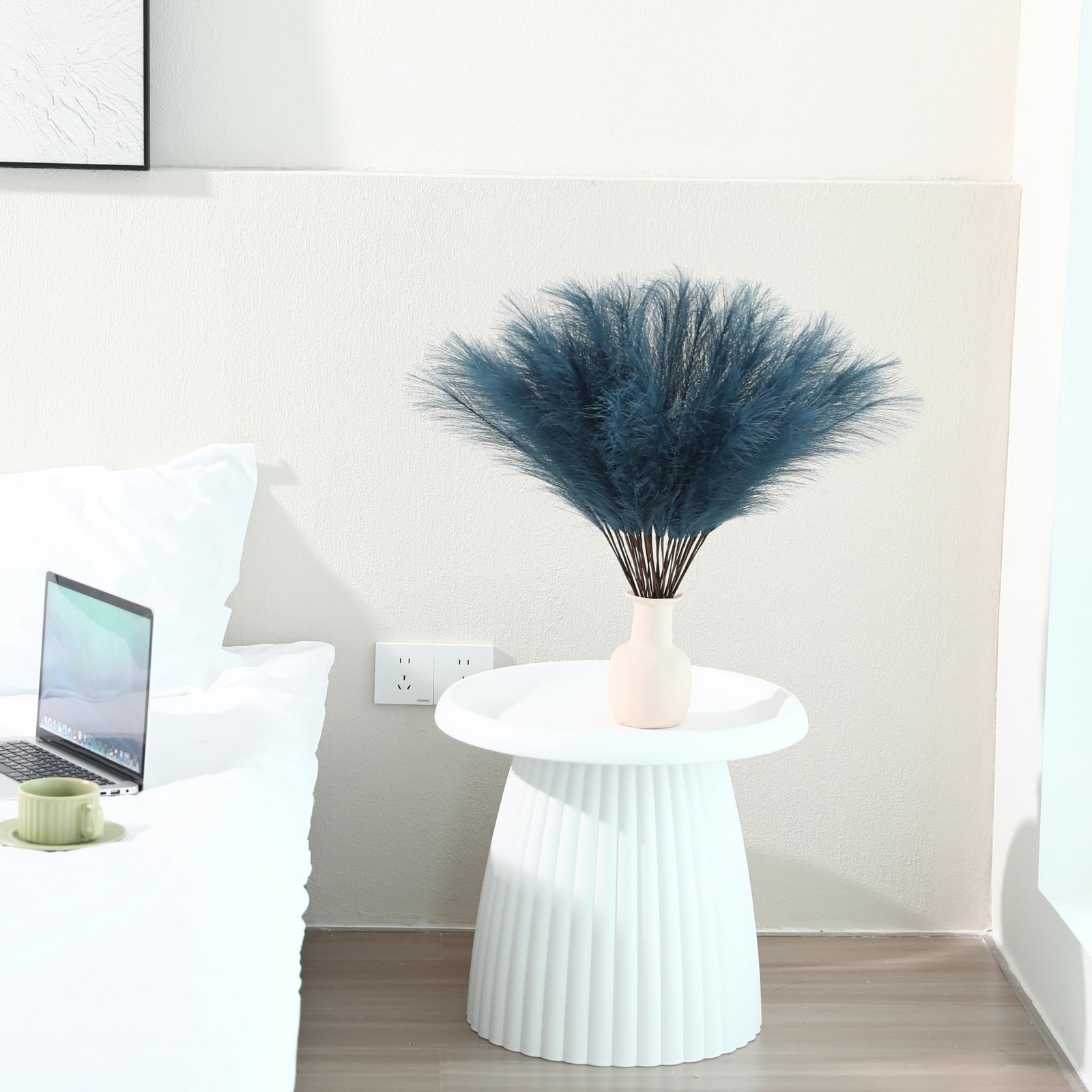 60 PCS Blue Faux Pampas Grass Decor 24 Inch Tall Floor Vase Centerpiece