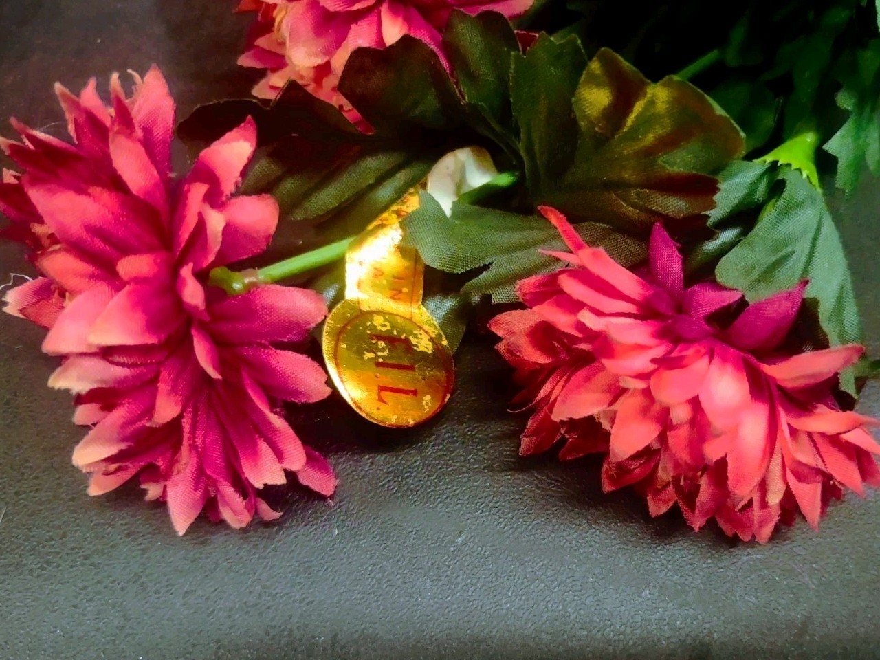 15″ Vintage Silk Strawflower Flower Bush with 10 Stems, Fall Salmon/Peachy Coral