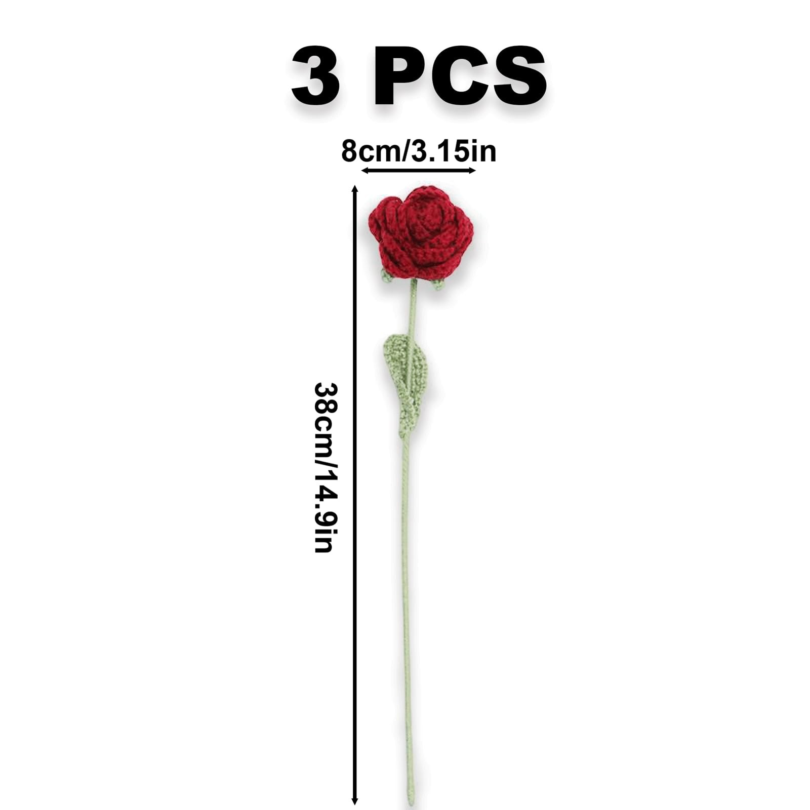 3PCS Crochet Rose Bouquet Hand Knitted Flower Gift Valentine Mothers Day
