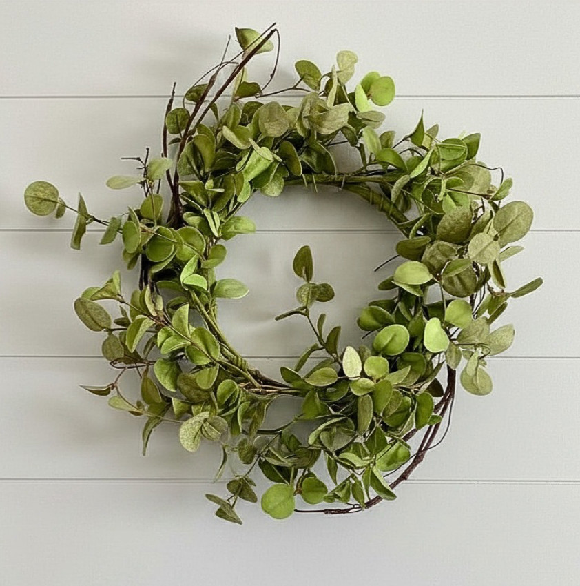 Set of 2 Greenery Wreaths Eucalyptus-Style Leaves Organic Branching Accents 16″W