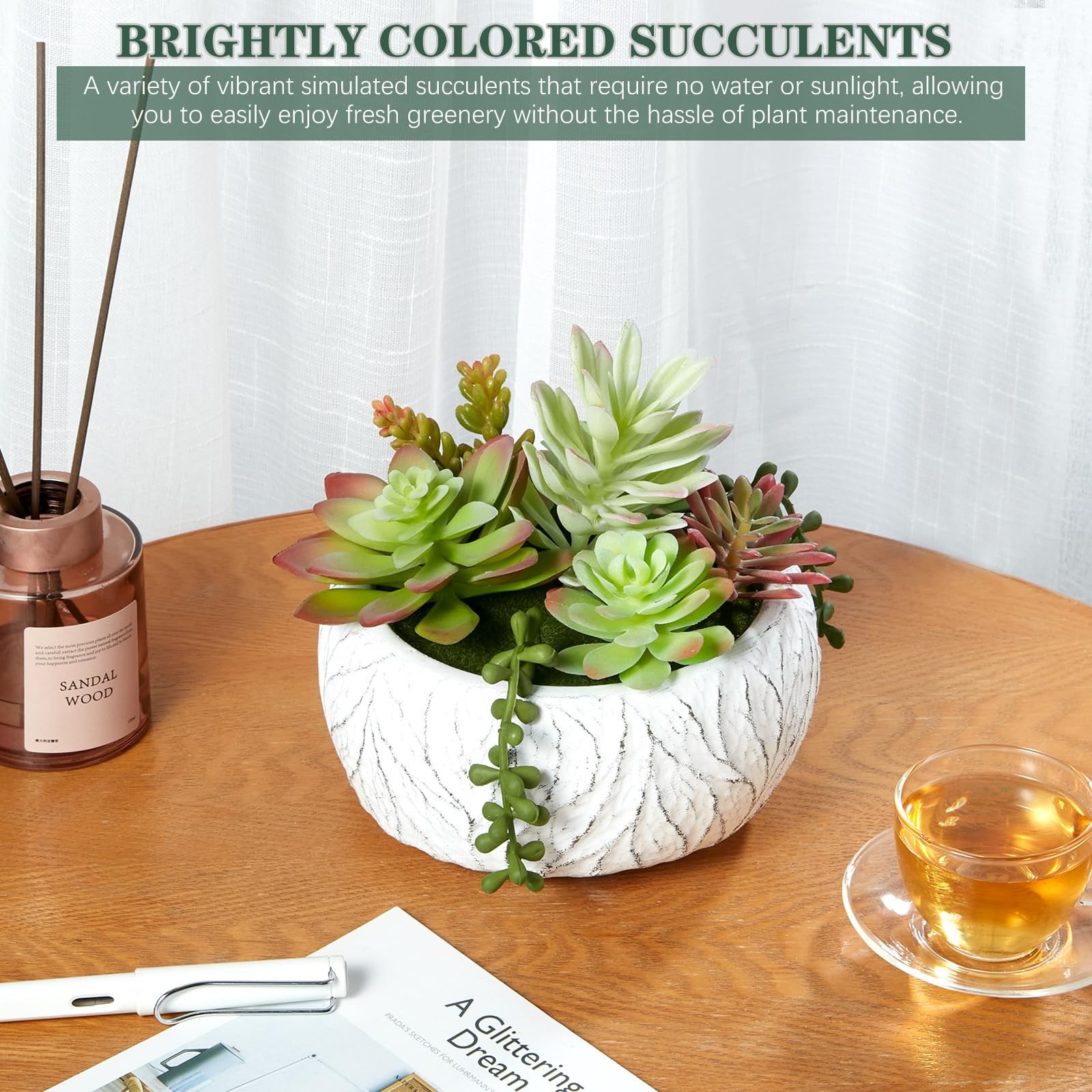 6 Inch Artificial Succulent Plant in White Ceramic Pot – Realistic Fake Succu…
