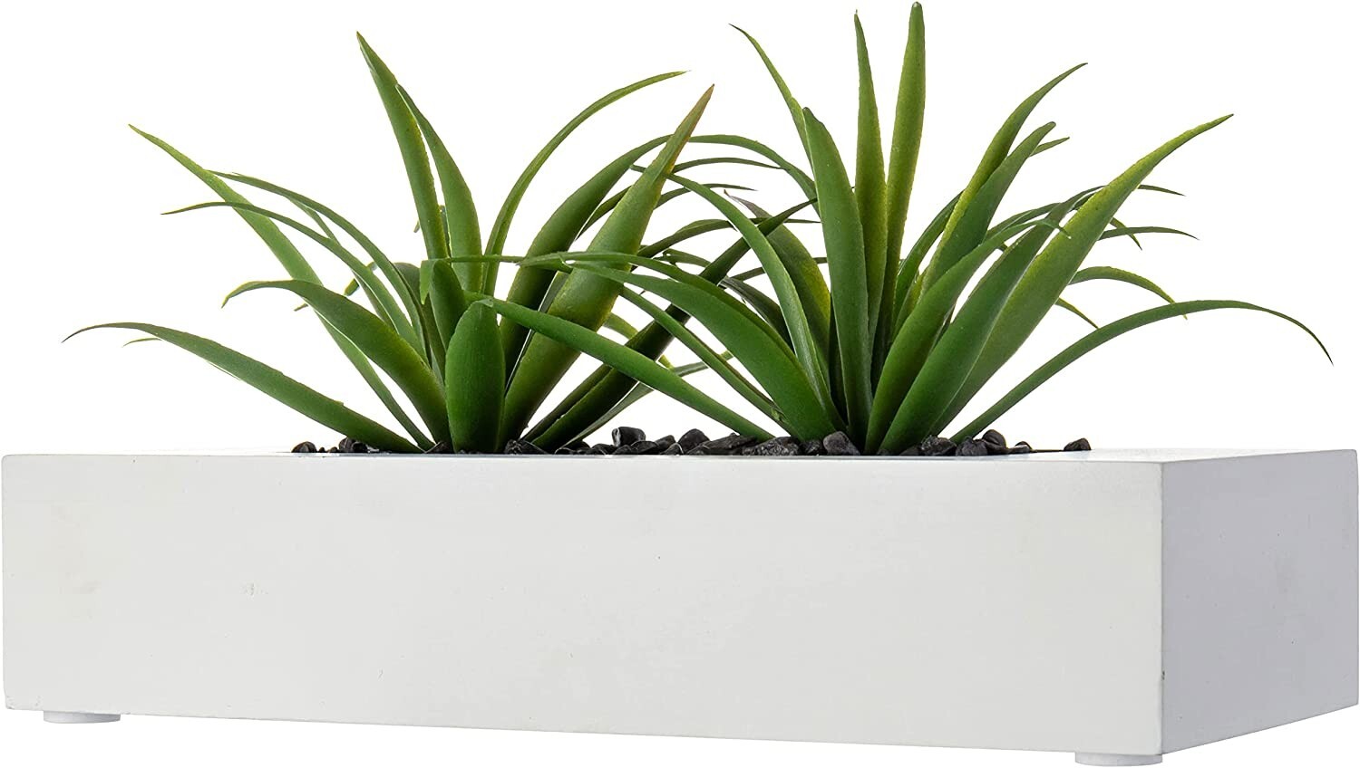 10 Inch Artificial Green Grass Plants in White Wood Decorative Planter Pot