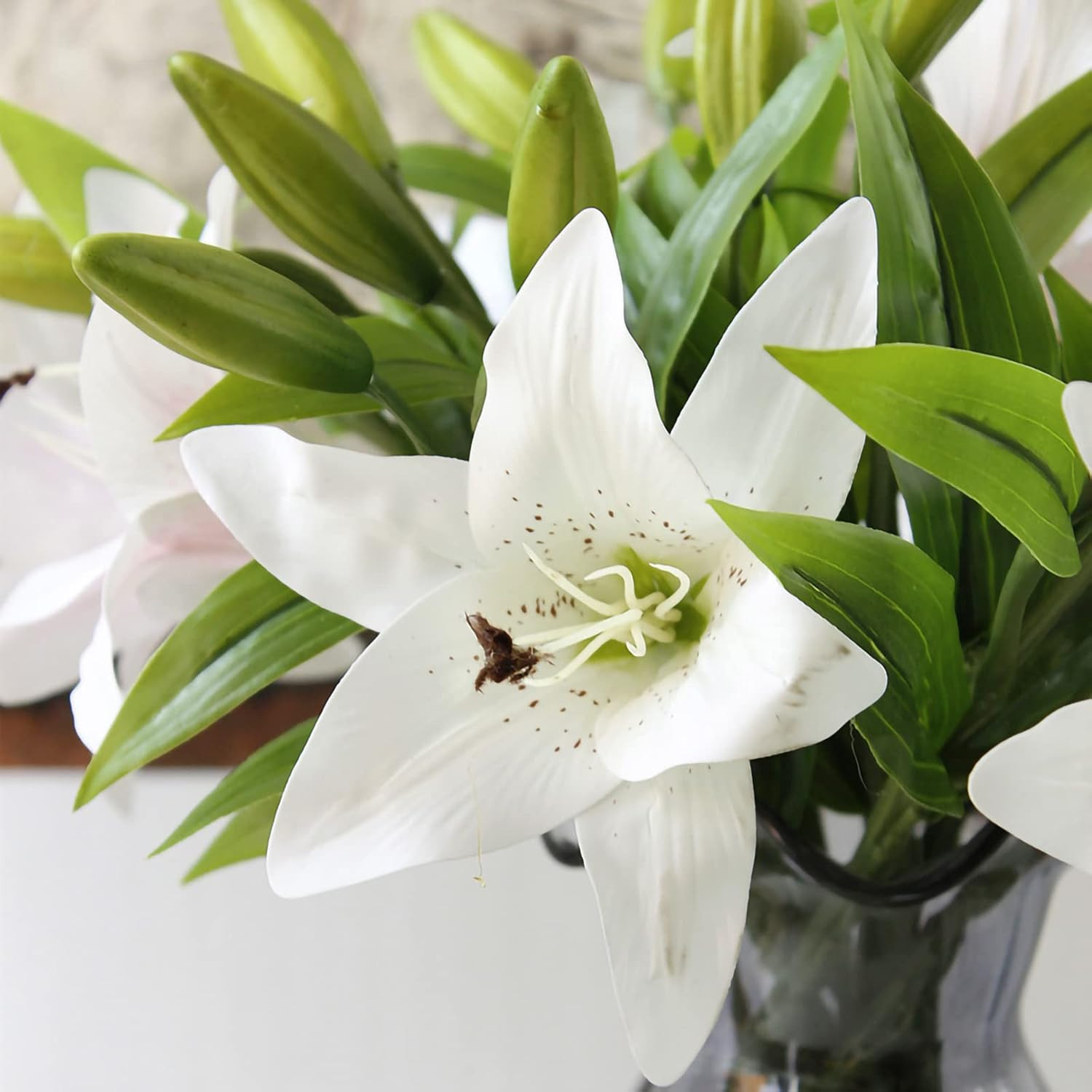Artificial Tiger Lily Faux Flowers 8 Pcs White Real Touch Easter Decor