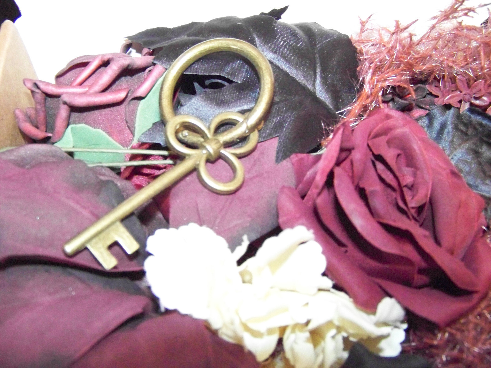 Ling’s Moment Moody Gothic Burgundy & Black Artificial Flower Decor w/Metal Key
