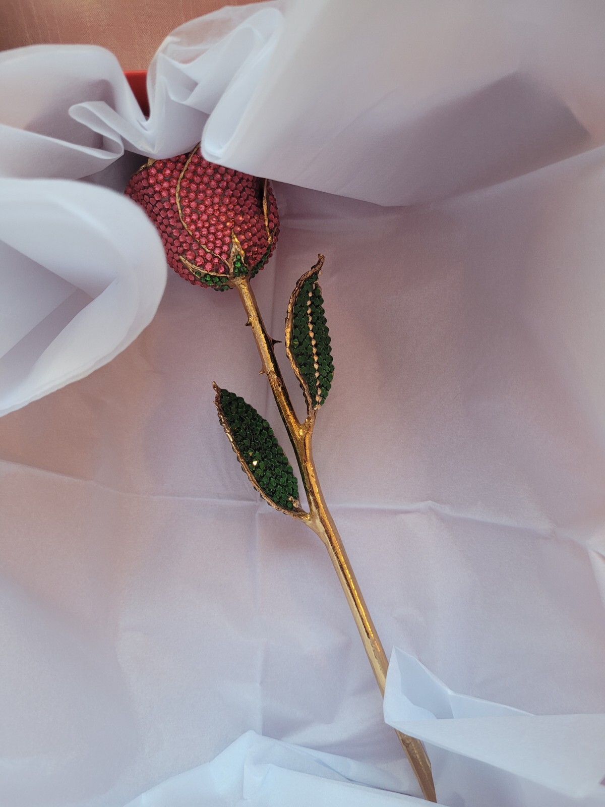24K Gold Red Forever Rose Austrian Swarovski Crystals 11” Handmade in USA