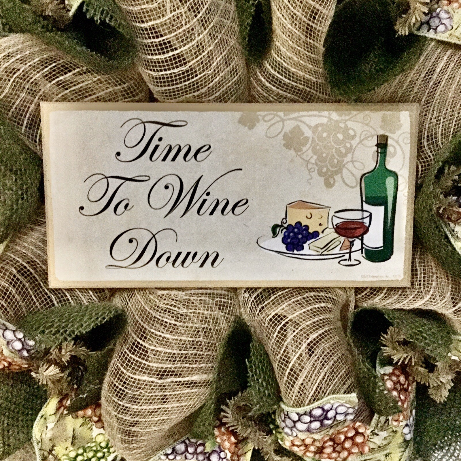 Time to Wine Down Handmade Deco Mesh Burlap Wreath
