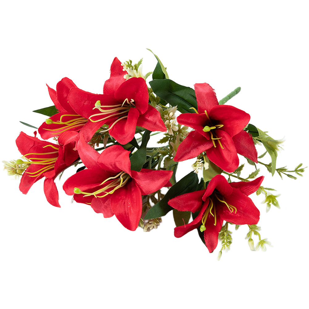 Silk Lily Flower Bouquet 7 Blooms Wedding Home Decor Table Centerpiece Red