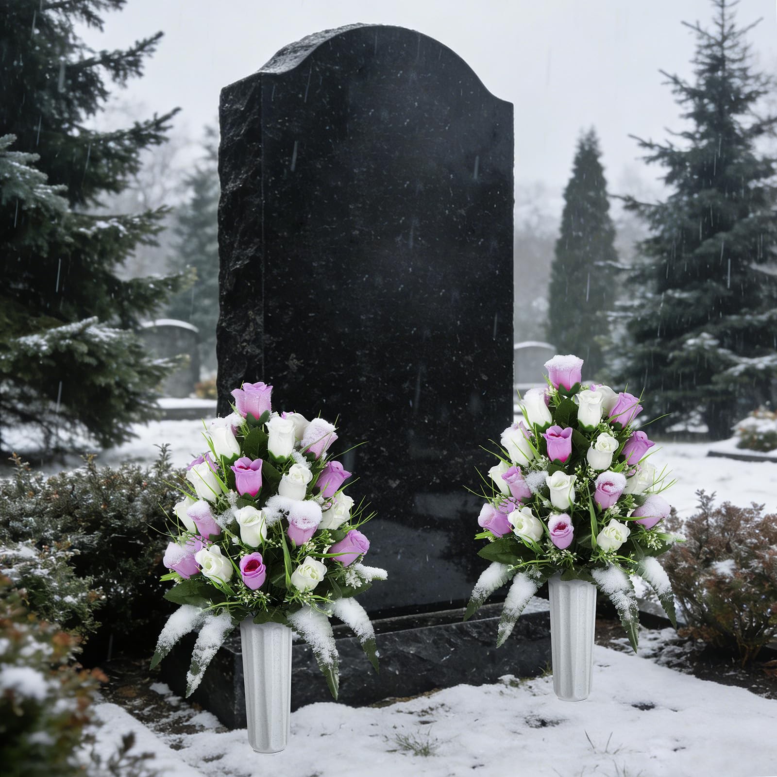 2 Sets Artificial Cemetery Flowers, Grave Decorations Roses, Memorial Flowers…
