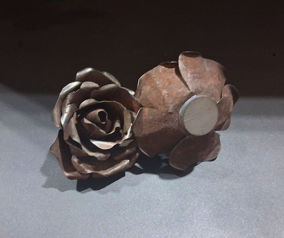 Handmade Metal Rose Magnet – Reclaimed Metal Flower Sculpture