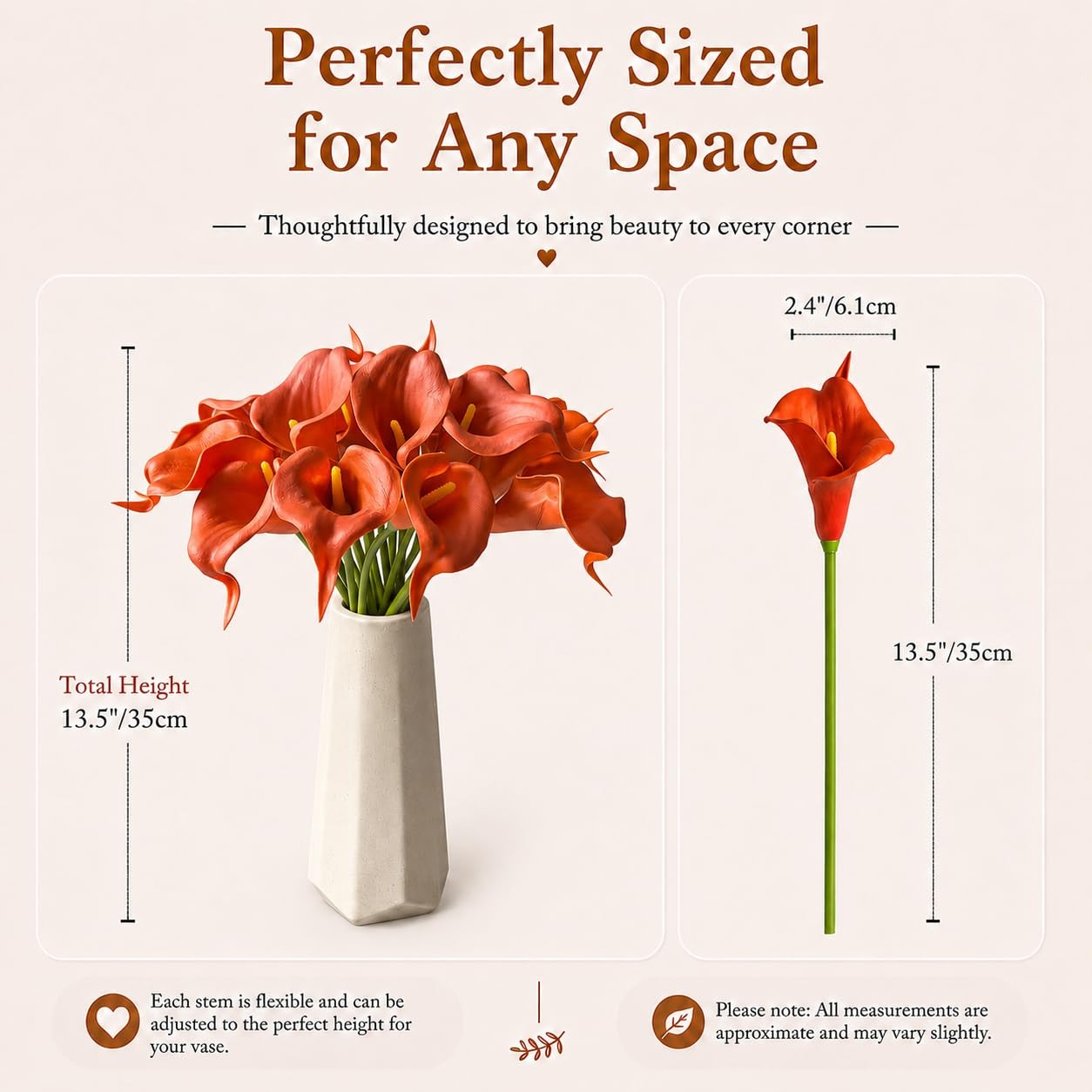 20pcs Burnt Orange Calla Lily Artificial Flowers