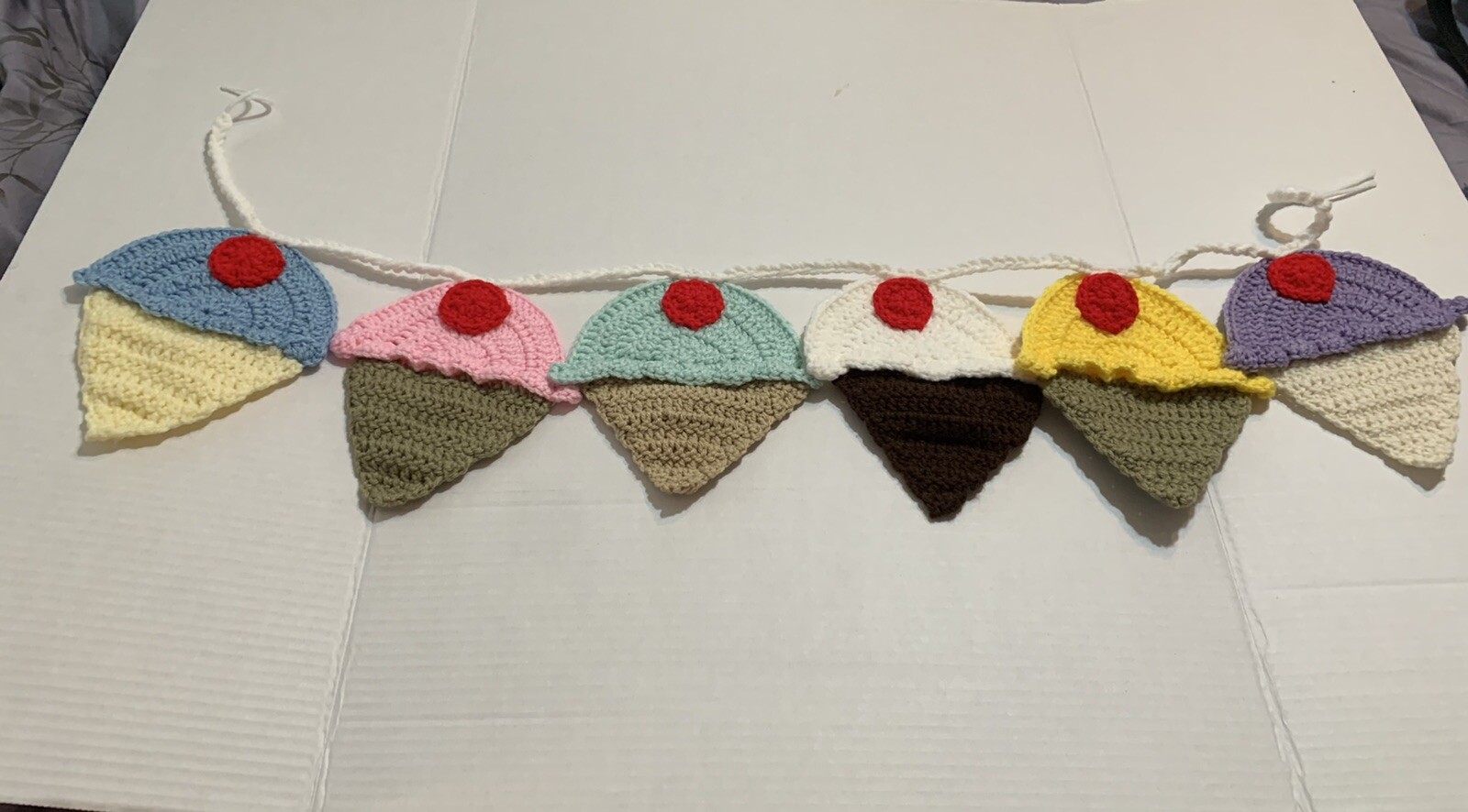 Ice Cream Garland Six Cones 7X6″ New Handmade Crochet 32″ Long 