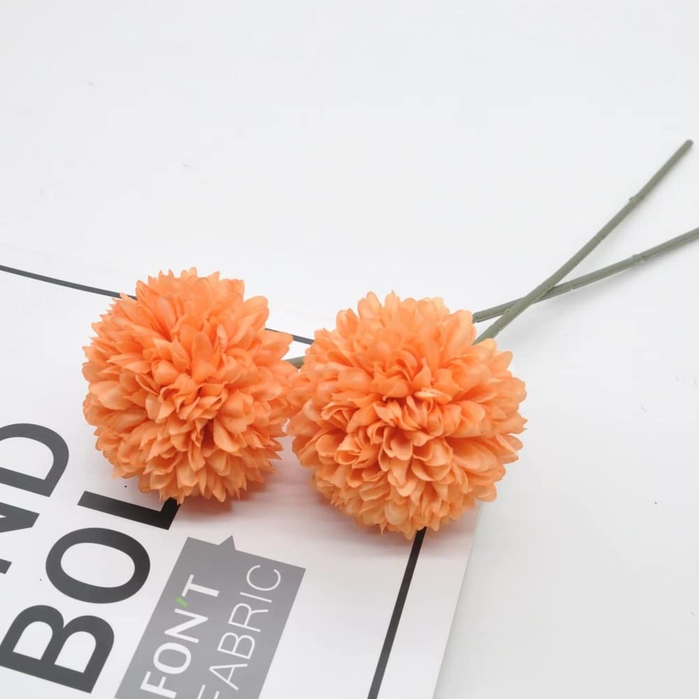 10PCS Artificial Chrysanthemum Ball Flowers, Bouquet, Autumn, Home, Orange