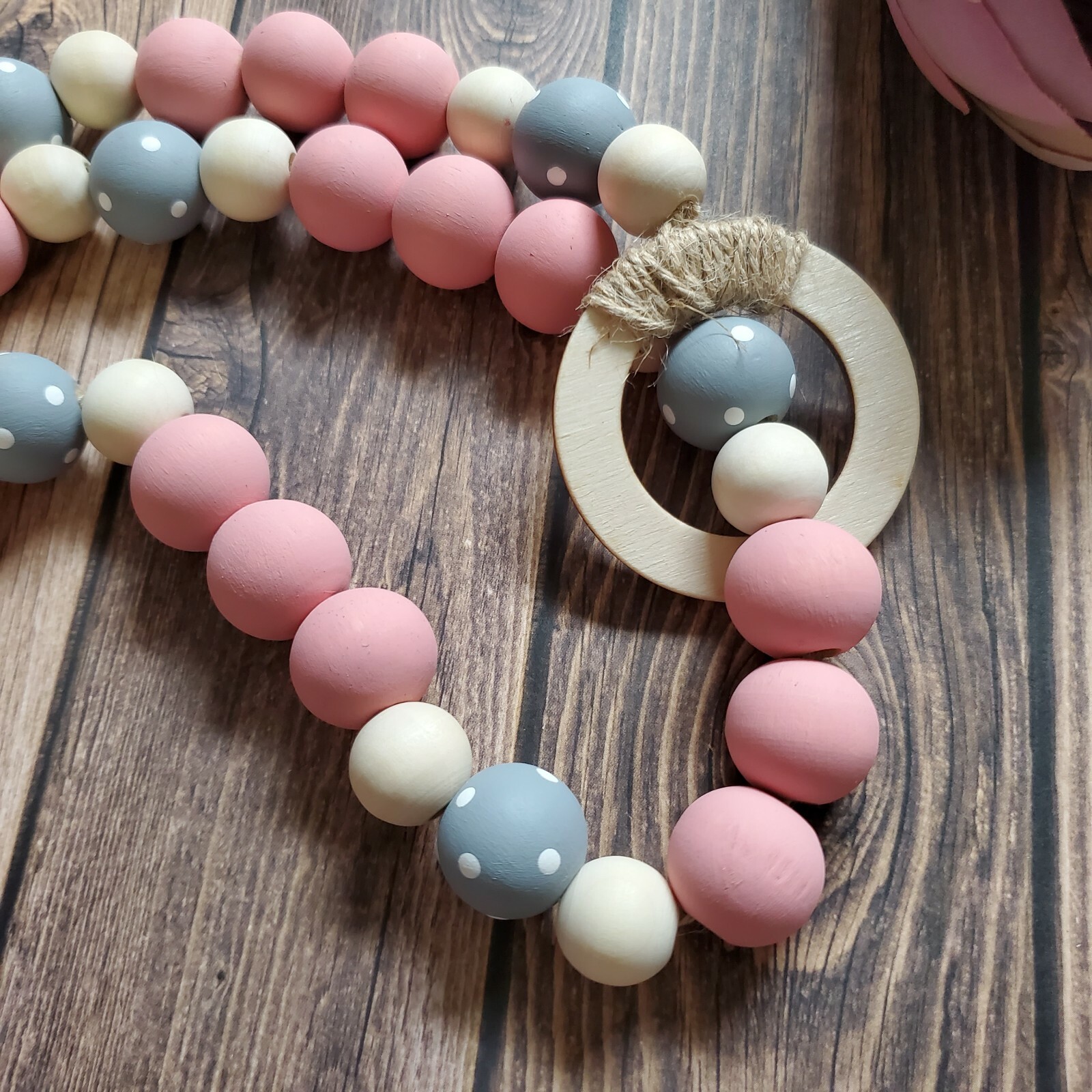 Wood Garland Easter farmhouse decor tier tray wooden home pink CUTE Handpainted