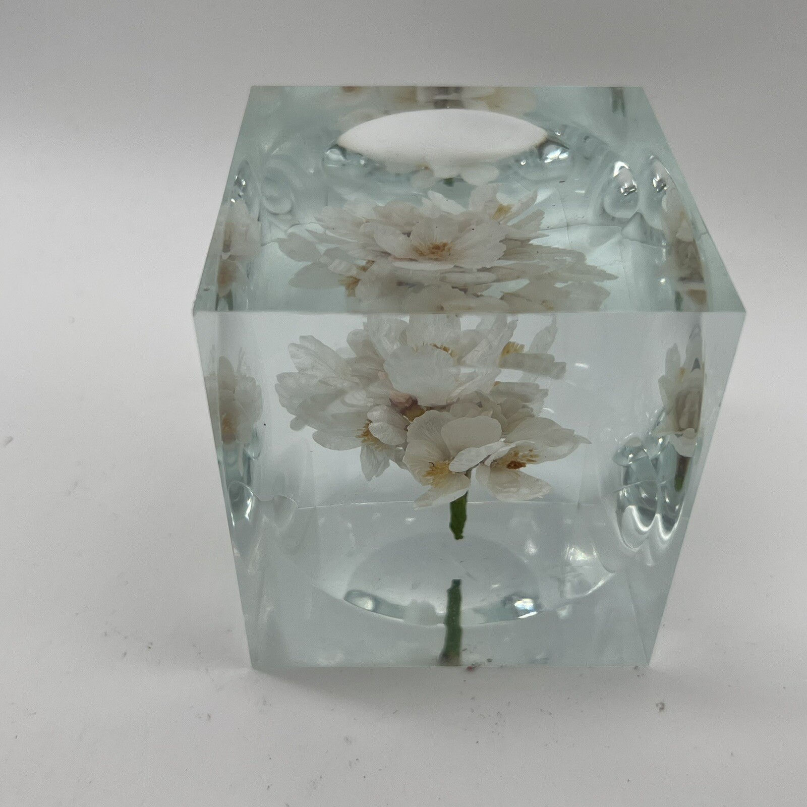 Crystal Clear Lucite Acrylic Large 3 3/4in” Sola Cube Cherry Blossom Flowers