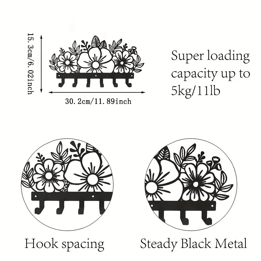 Rustic Metal Wall Mounted Coat Rack Art Hanger Hallway Decor