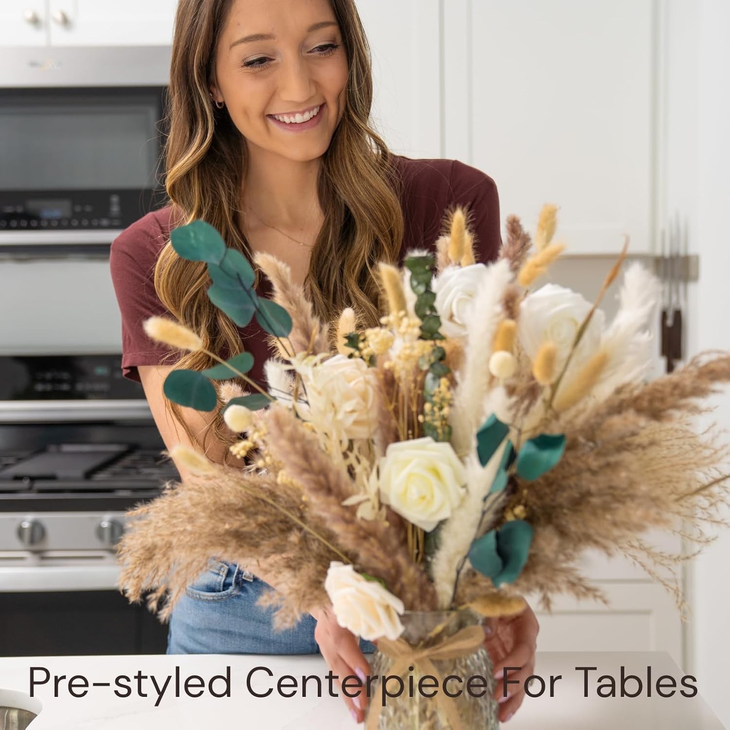 100pcs Artificial Flowers Arrangement With Vase Included, Dining Table Centerpie