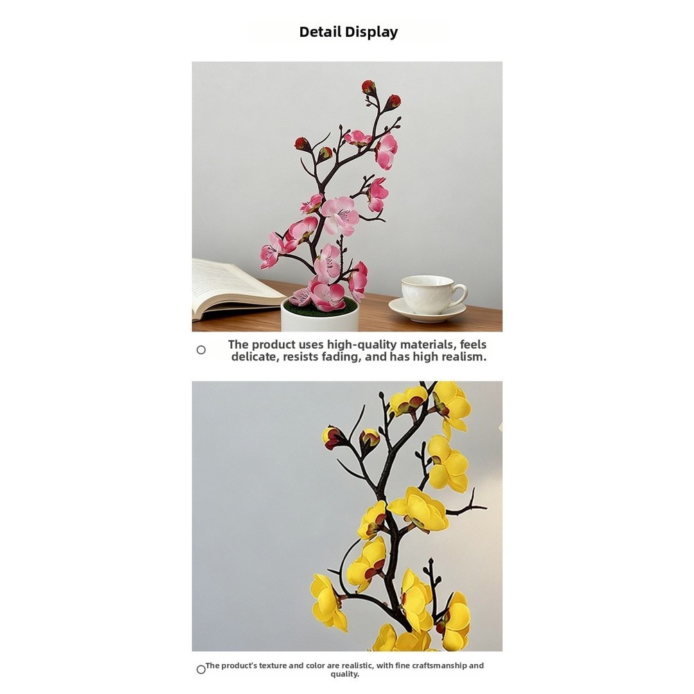 Plastic Potted Artificial Flower Bonsai with Natural-Looking Plum Blossom