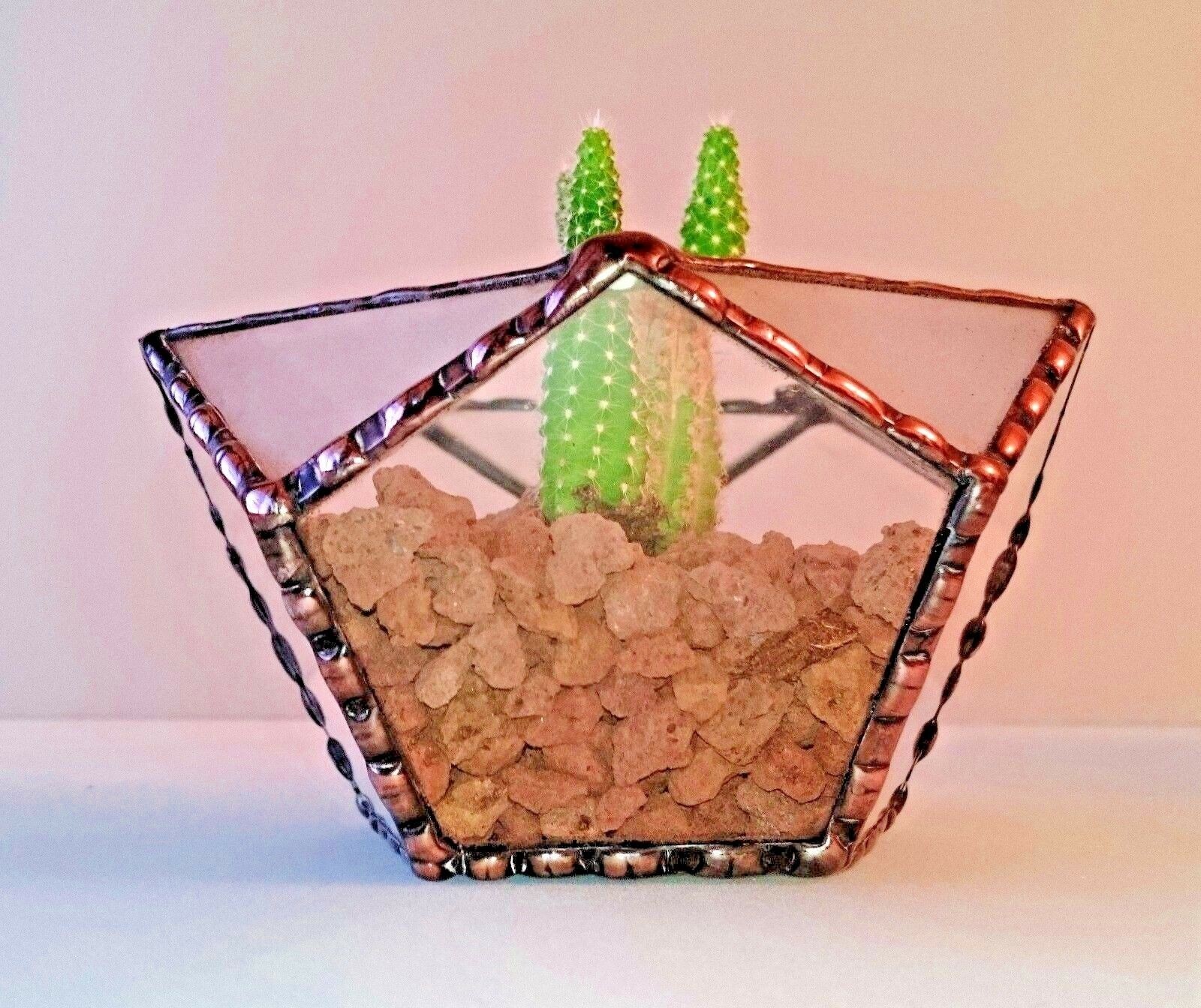Stained Glass Dodecahedron Terrarium With 3 hooks with Copper Frame, Home Decor