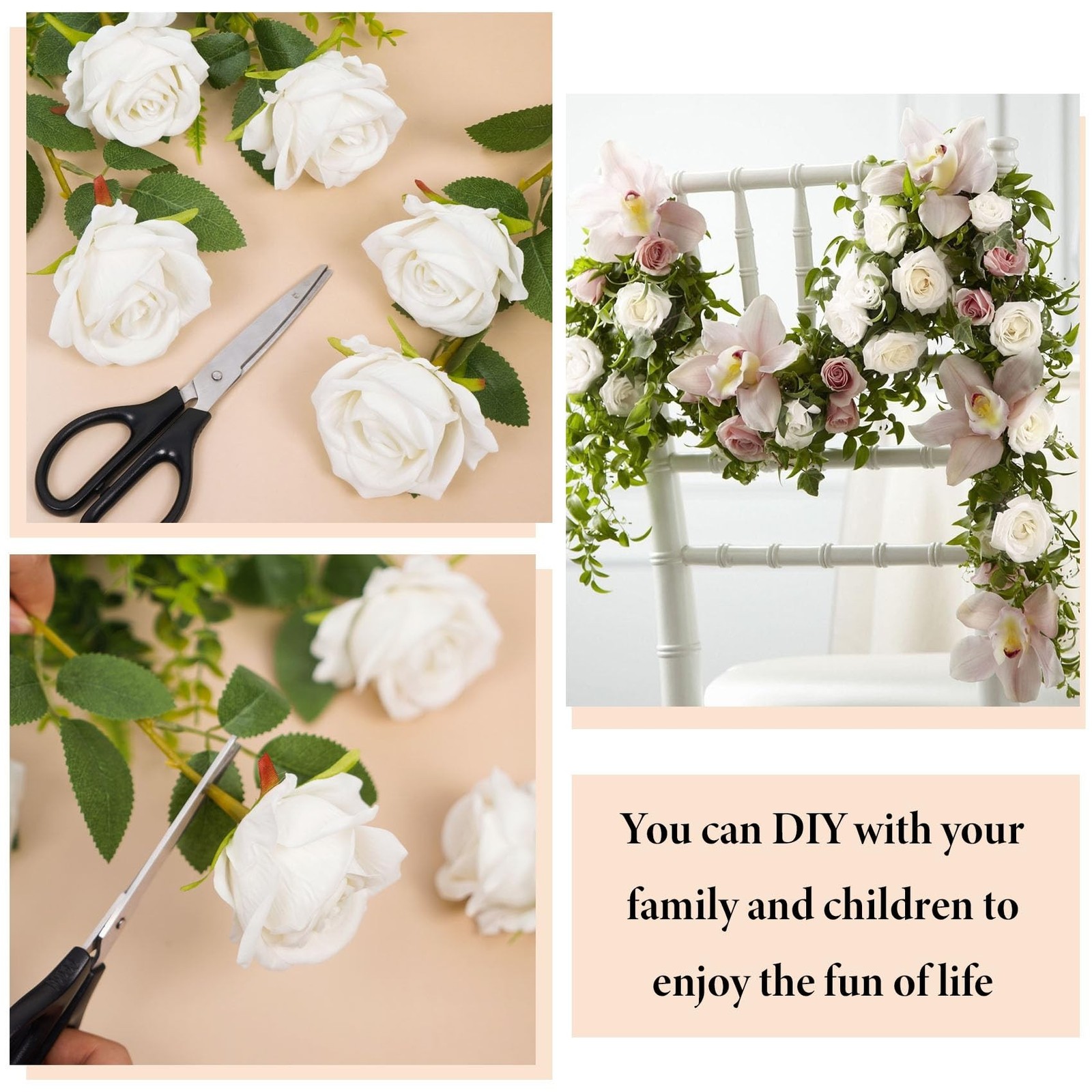 Ouddy Decor 100 Pcs Artificial White Roses – Long Stems