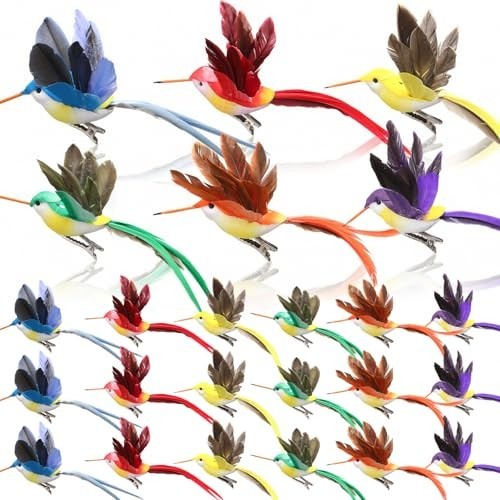 24 Artificial Hummingbirds – 3.9″ Foam Feather Clip-On Decor for Crafts & Weddin