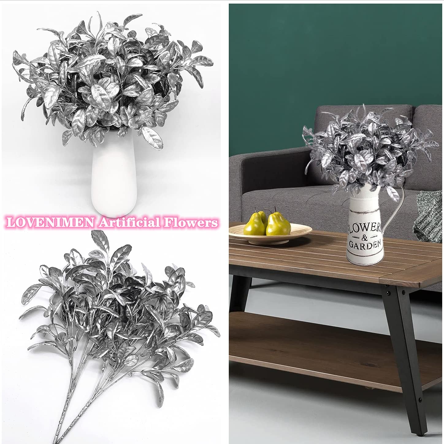 Christmas Artificial Plants Decoration Silver Flowers 4 Pcs, Plastic Plant Fa…