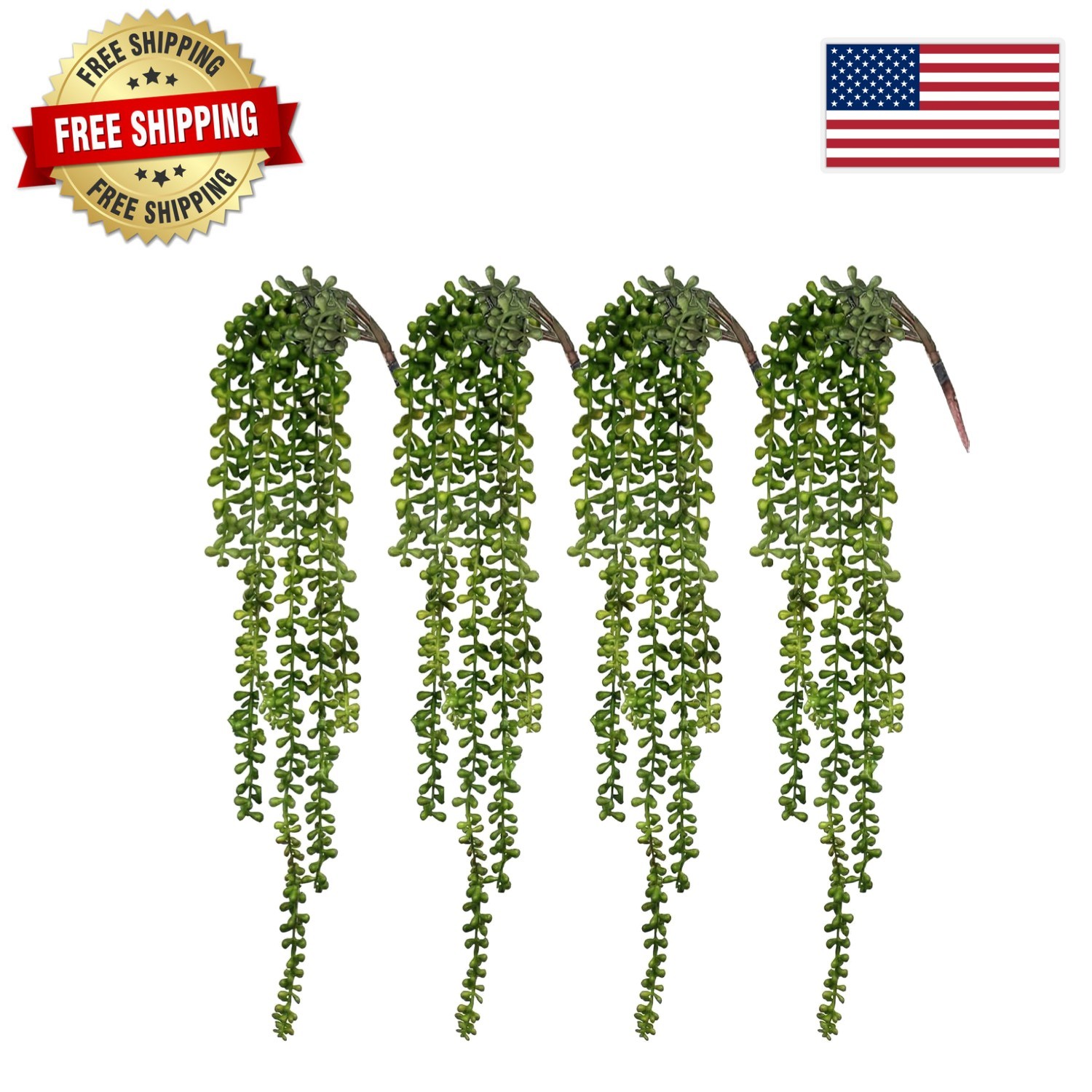 Chic Hanging Succulents – 4-Piece Set of Water-Resistant Indoor/Outdoor Decor