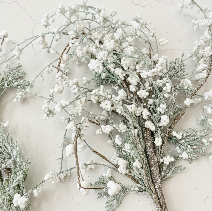 Bundle of 4 Frosted Cedar White Berry Sprays Heavy Glitter Christmas Winter 24″H