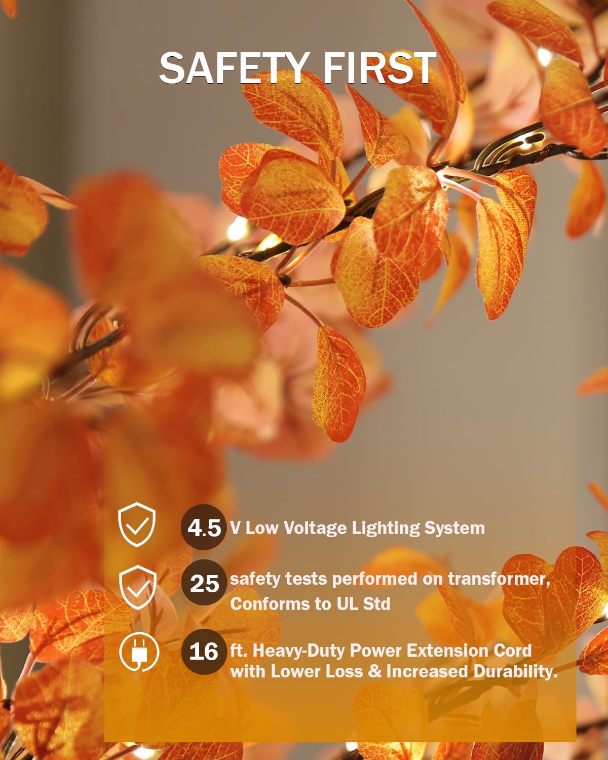 6FT 5-Leaf Lucky Tree with 300 Warm White LEDs (Yellow&Red Leaves)