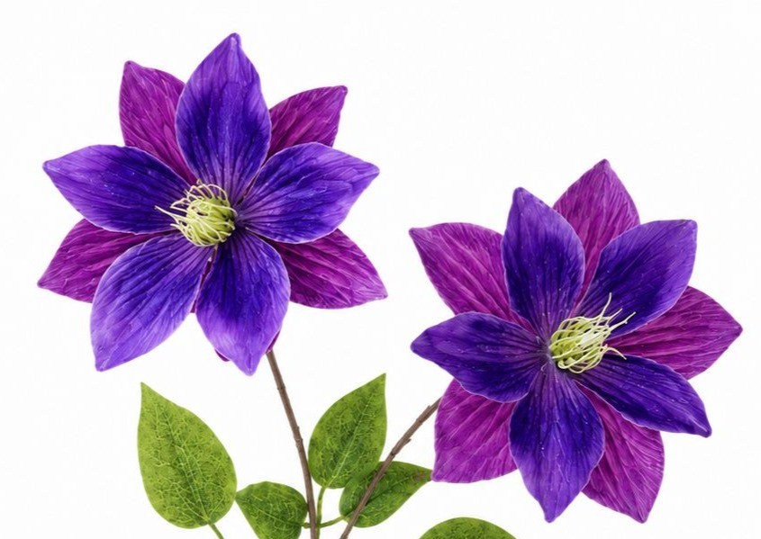Set of 2 Purple Clematis Stems Faux Flower Branches Floral Decor Cottagecore