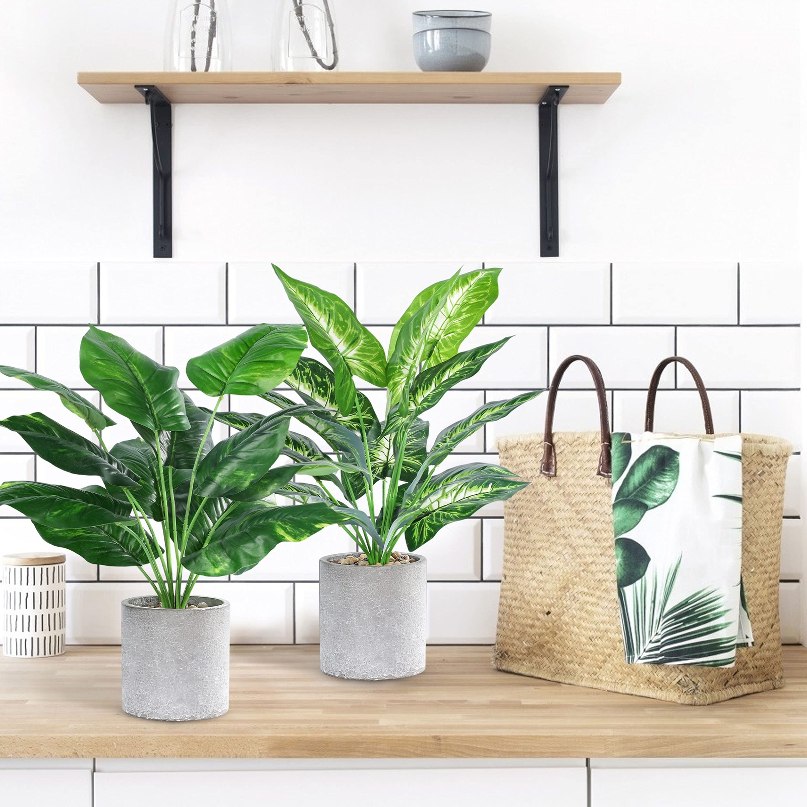 2Pcs 16″ Small Fake Potted Plants Indoor Decor for Office Desk Kitchen