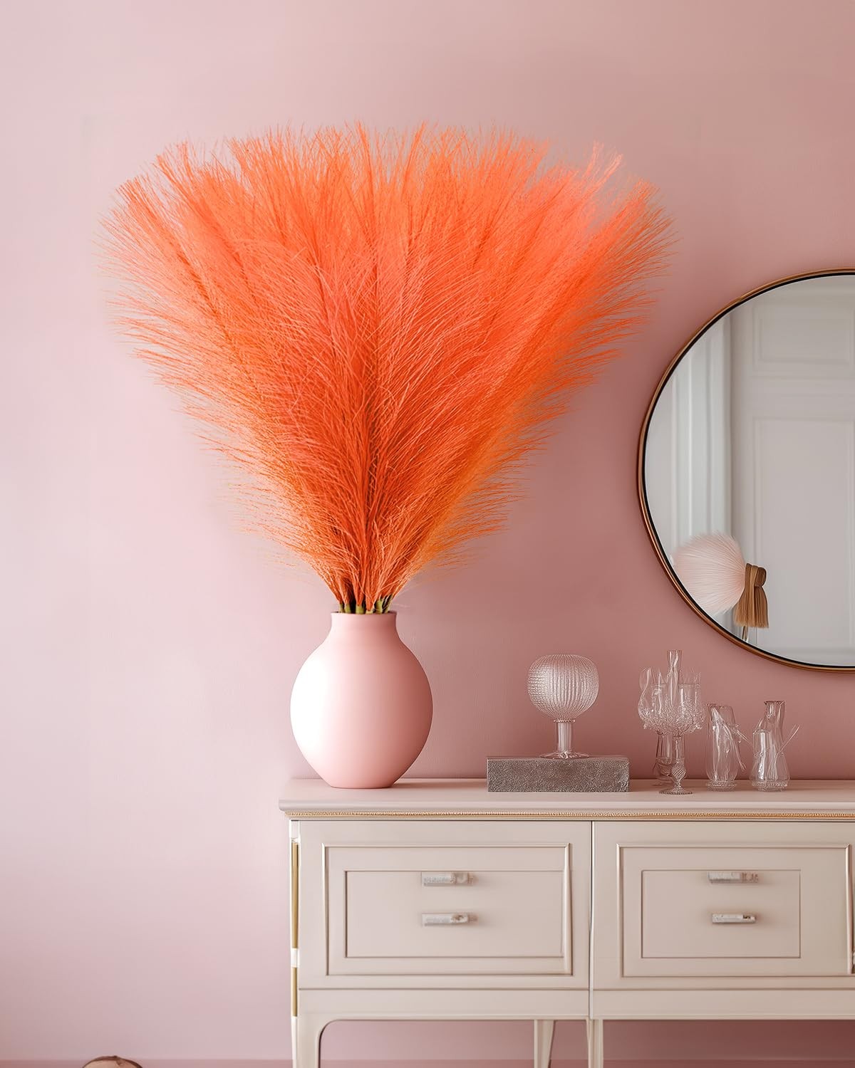 30pcs Orange Faux Pampas Grass Decor, 17.7inch Short Artificial Pompous Grass…