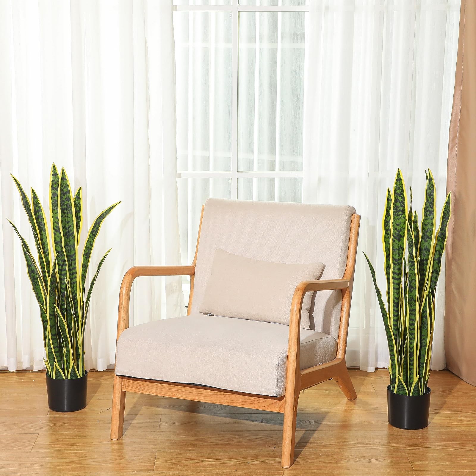 Crowye 2 Pack 3.15 Ft Tall Artificial Snake Plant Faux Sansevieria Plant Larg…