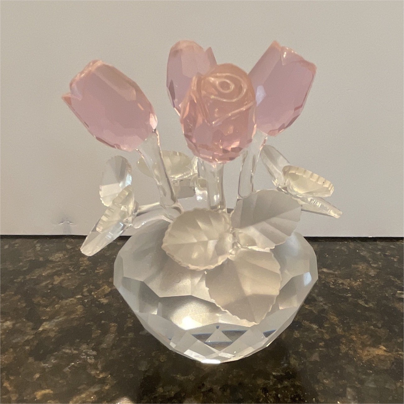 Crystal Tulip Floral Arrangement Centerpiece Table Decor Pink/Clear 3 in