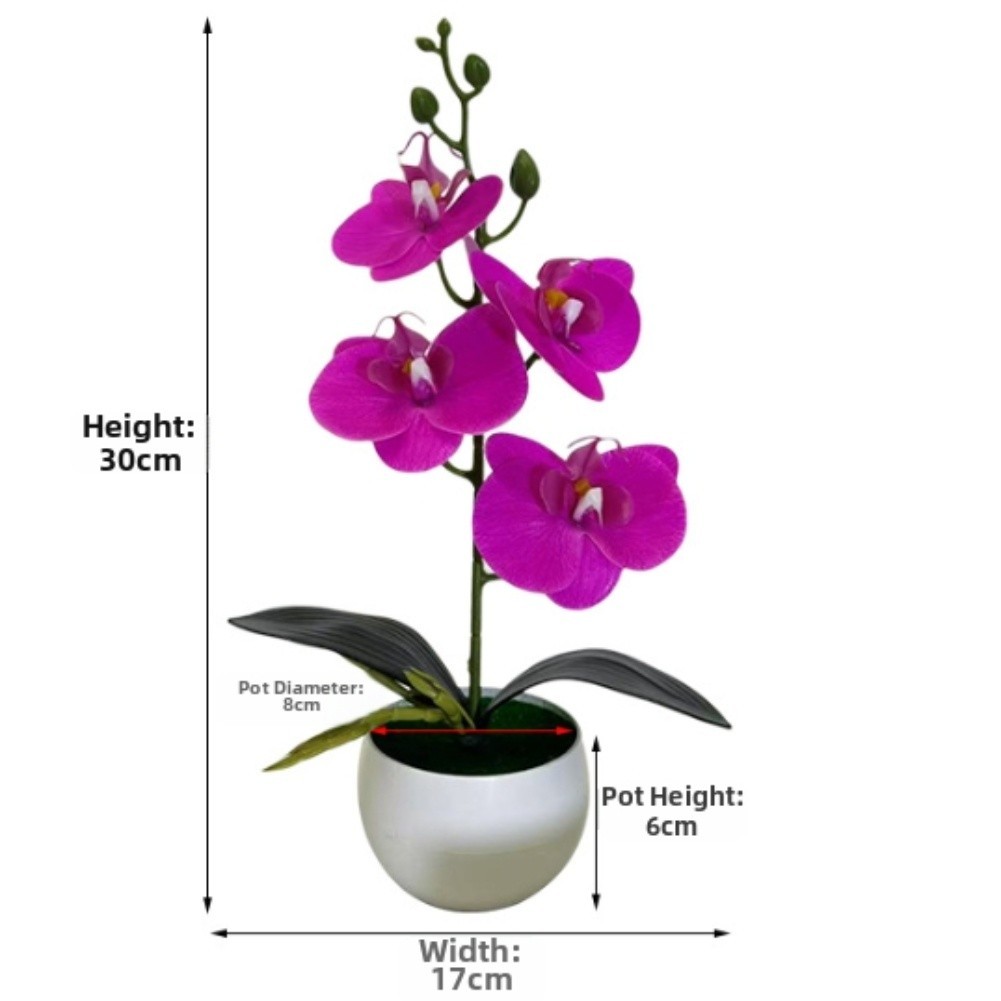 Butterfly Orchid Faux Silk Four Flower Arrangement in Round Belly Pot for Decor