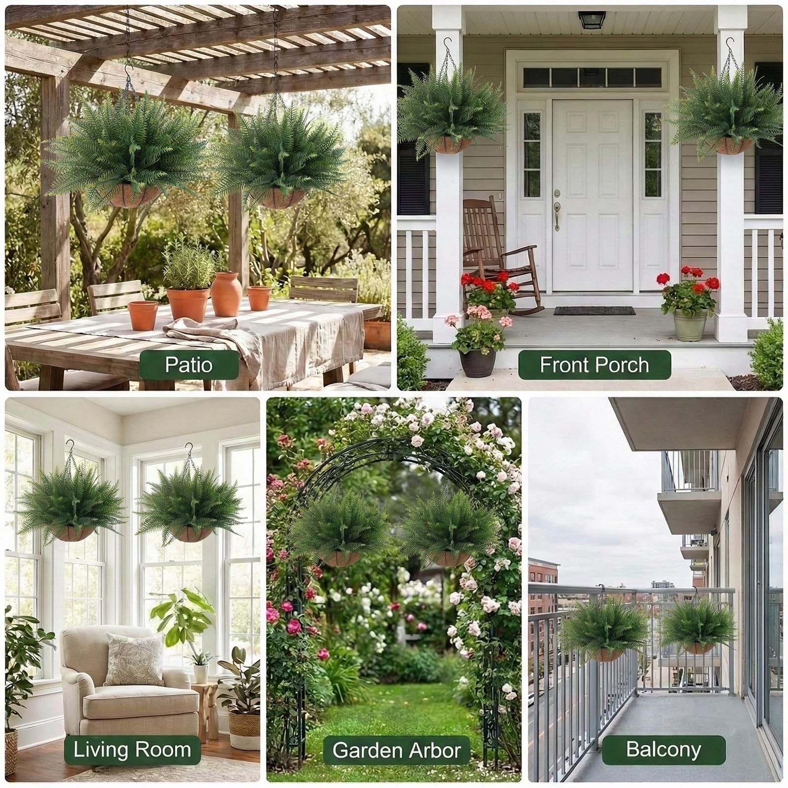Fake Ferns Hanging Baskets,2Pcs Artificial Hanging Plants Outdoor, 2 Hanging