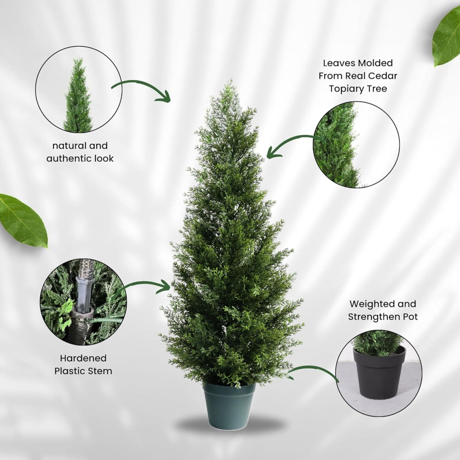 3 Feet Outdoor Artificial Topiary Cedar Tree, Set of 2 UV Resistant Potted Fa…