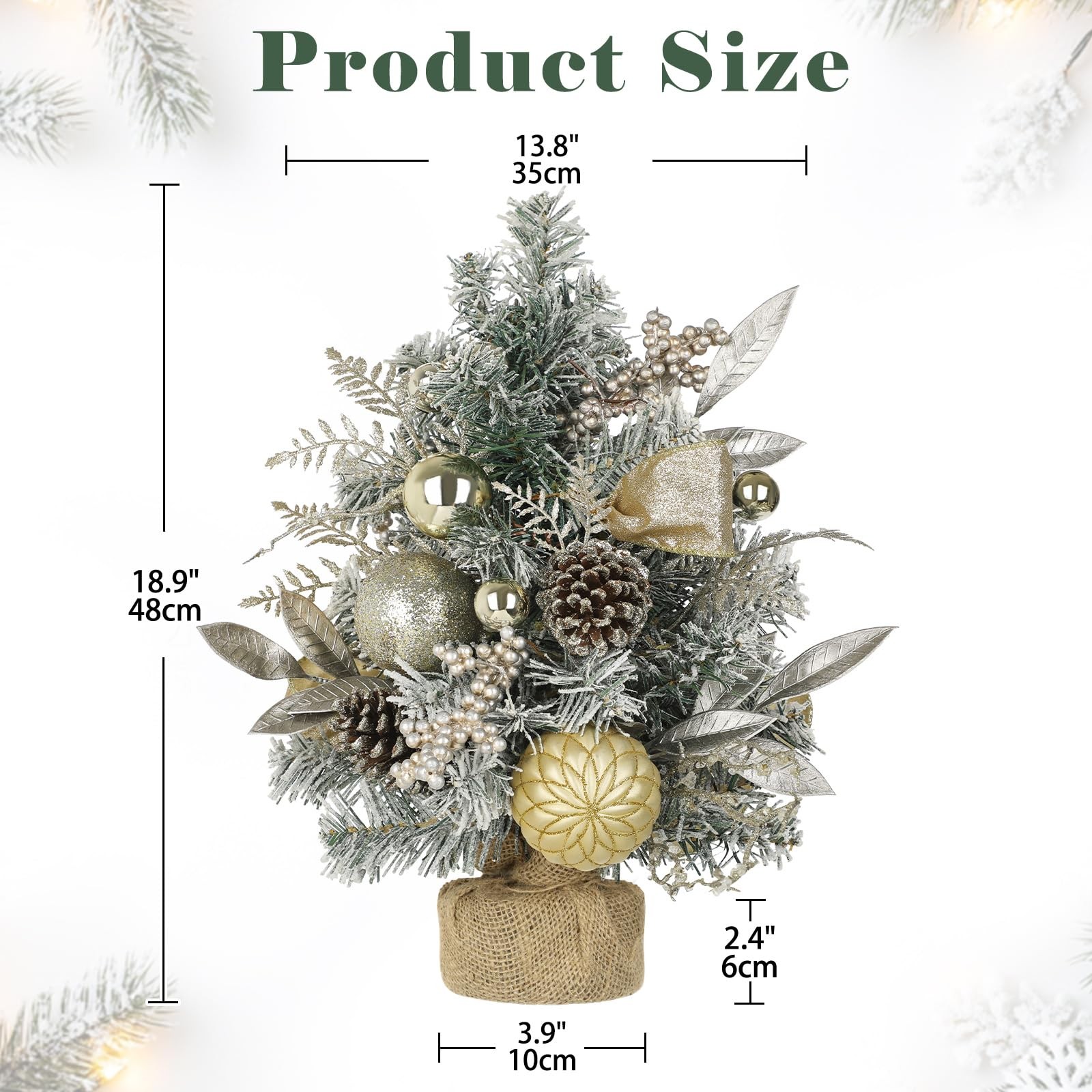 19 Inch Flocked Mini Tabletop Christmas Tree Ornaments Berries Pinecones Fake