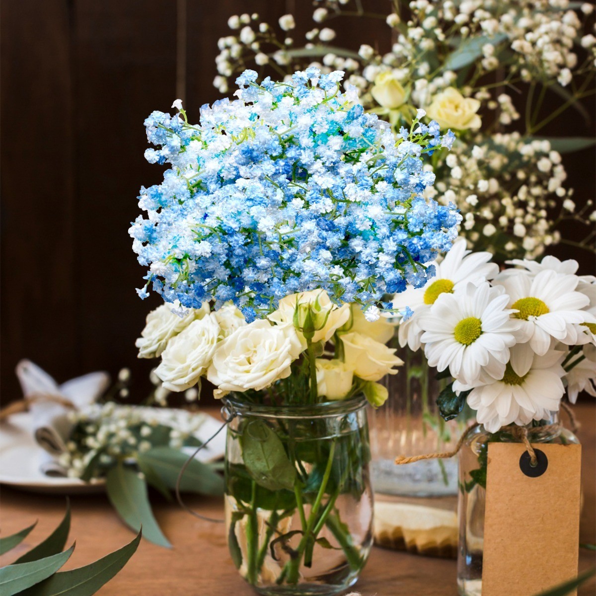 18Pcs Blue Babys Breath Artificial Flowers Gypsophila Bouquet Wedding Decor