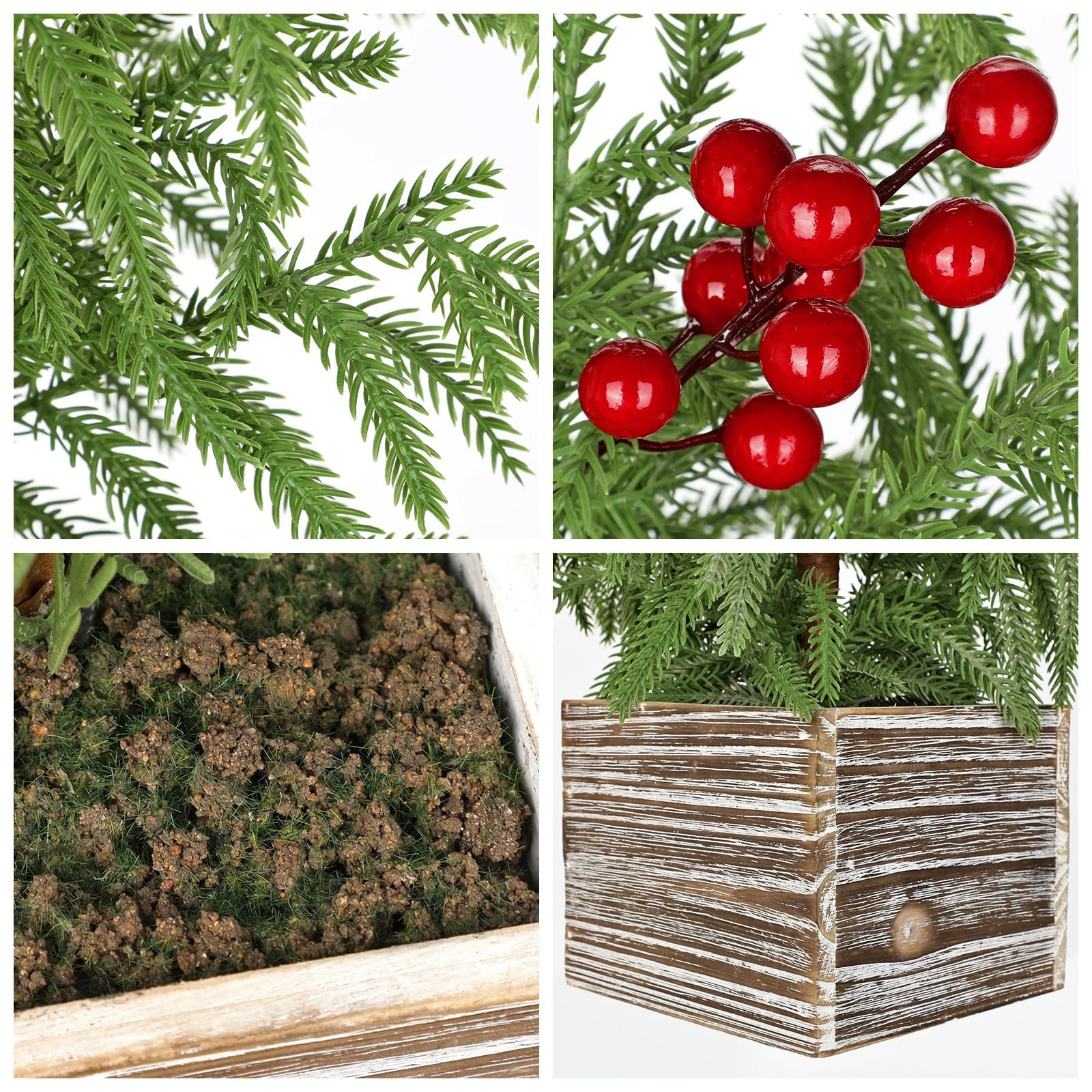 23.6 Mini Table Top Christmas Tree with Red Berries – Small Faux Cypress Chri…