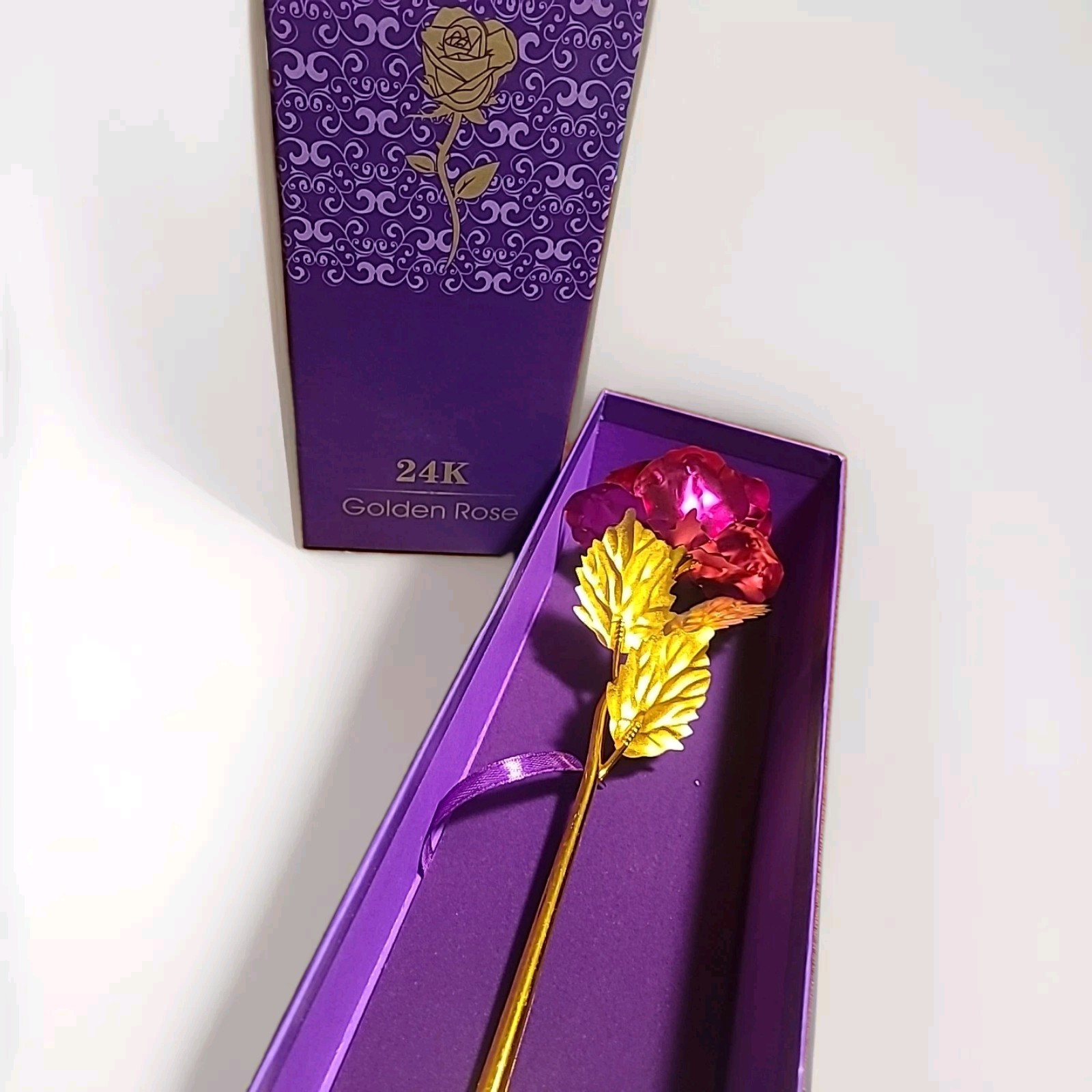 24K Golden Rose Gold Dipped Purple lined Gift Box 10″